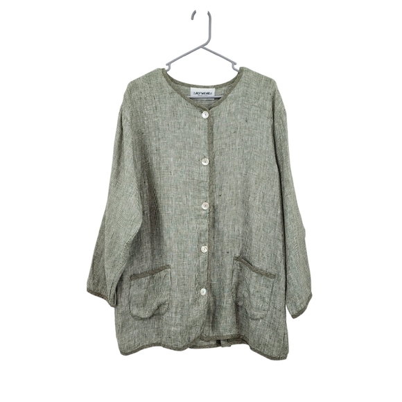 Aly Wear Women's 100% Linen Houndstooth Button Front Top Lagenlook- M - Picture 1 of 8
